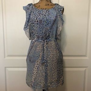Leifsdottir Blue and Grey ruffle sleeve dress